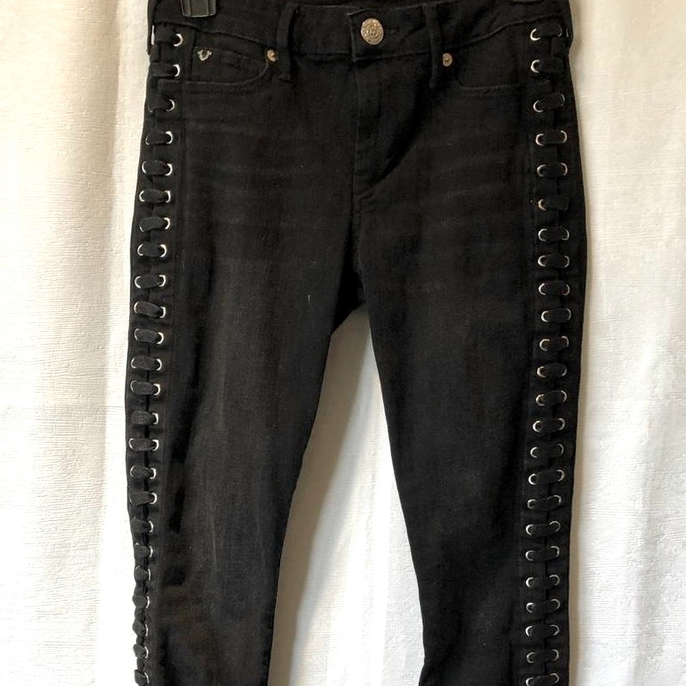 TRUE RELIGION black lace up skinny jean